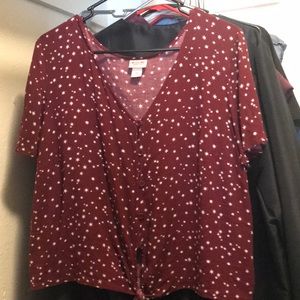 Maroon crop top with white stars
